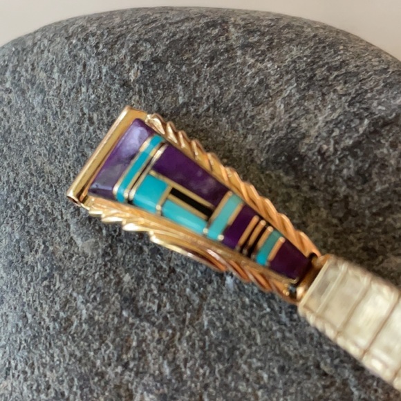 14K Gold Vintage Zuni Native American Watch Tips signed Walley - Picture 6 of 13